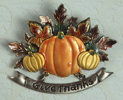 Beyond Adorable Enamel Pumpkins and Leaves Thanksgiving Pin Signed KC