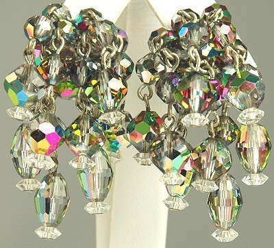 Sassy Vintage Tumbling Crystal Dangle Earrings Signed LAGUNA