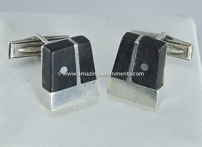 Vintage Modernist Ebony and Sterling Cufflinks Signed ED WIENER