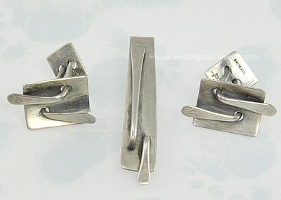 Renowned Modernist Artist ART SMITH Sterling Cufflinks and Tie Bar Set