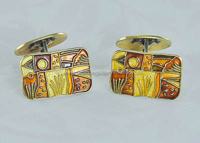 Vintage Vermeil Over Sterling Silver Enamel Four Seasons Fall Cufflinks Signed David Andersen