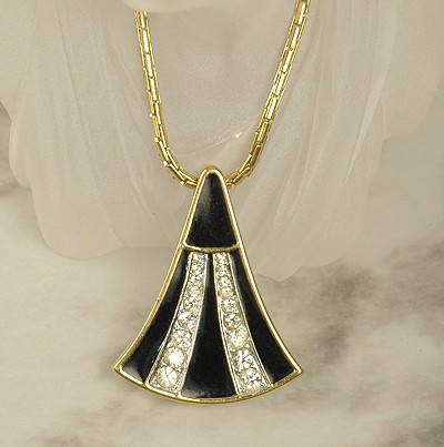 NINA RICCI Deco Look Enamel and Rhinestone Pendant Necklace