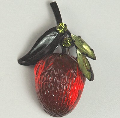 Vintage Glass Strawberry Pin Signed MADE in AUSTRIA