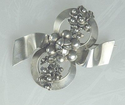 Vintage Sterling Floral Bow Brooch Signed HOBE