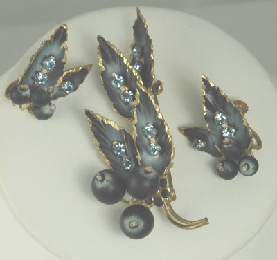 Vintage Enamel and Rhinestone Foliate Demi Signed MADE in AUSTRIA