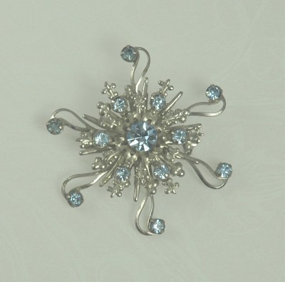 Sparkling Blue Rhinestone Pinwheel Brooch