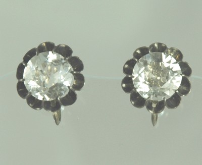 Sterling and Large Icy Clear Rhinestone Earrings Signed JAPAN