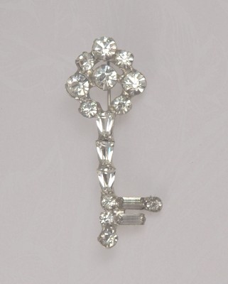 Twinkling Clear and Sparkling Rhinestone Key Brooch