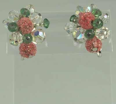 VENDOME Red Berry Cluster Clip-on Earrings ~  BOOK PIECE