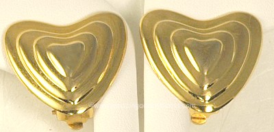 Haute Couture Golden Heart Earrings Signed MARGARETHA LEY for ESCADA Made in France