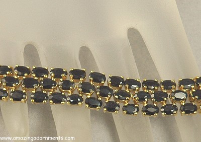 Three Row Black Glass Gold Wash over Sterling Bracelet