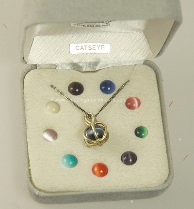 Genuine Boxed Cats Eye and Sterling Interchangeable Necklace