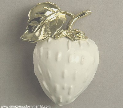 Vintage White Enamel Strawberry Pin Signed CELEBRITY NY