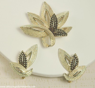 Lovely Stylized Vintage Foliate Demi Parure Signed MARBOUX [MARCEL BOUCHER]