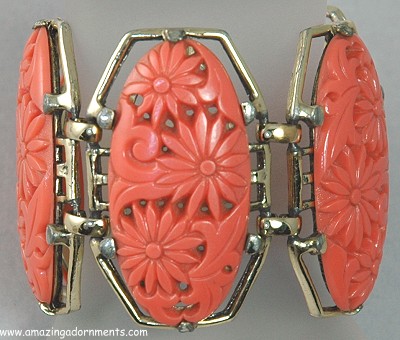 Signed SELINI Wide Faux Coral Bracelet