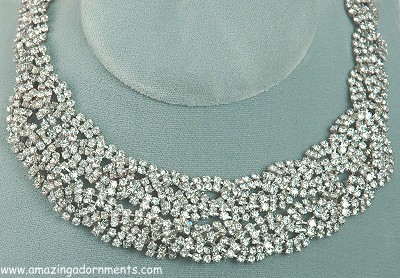 Woven Rhinestone Necklace Signed WEISS from the 1950s