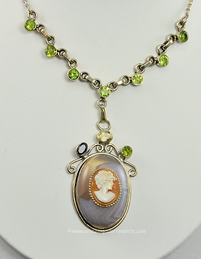Sterling Silver Necklace with Cameo Topped Agate Stone