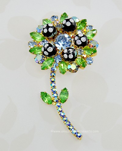 Vintage DELIZZA and ELSTER Paisley Bead and Rhinestone Flower Brooch