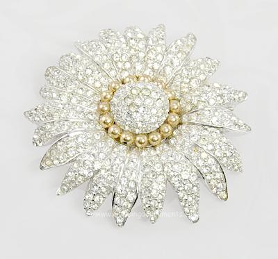 Gorgeous and Large Vintage Pave Rhinestone Daisy Flower Brooch Signed HALBE