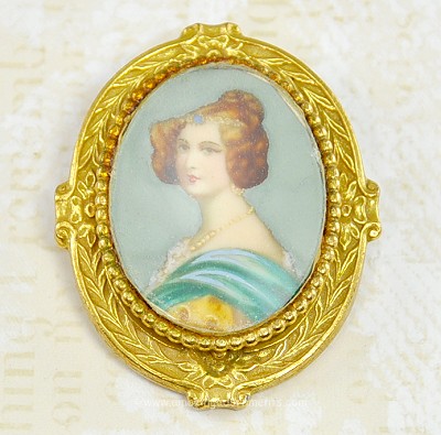 Vintage Painted Portrait Brooch/Pendant Signed ORIGINAL by ROBERT