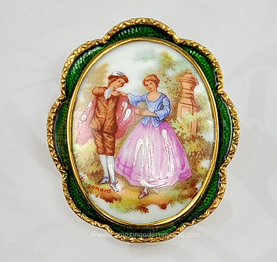 Outstanding Fragonard Hand- painted Porcelain Pin Signed TLM for Thomas L Mott, England