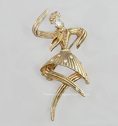 Vintage Signed CROWN TRIFARI Ballerina Pin with Rhinestones