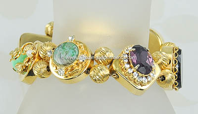 Ornate Vintage Multi- stone Slide Charm Bracelet Signed VENDOME