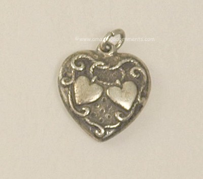 Vintage 1940s Sterling Double Hearts Puffy Heart Charm Signed WALTER LAMPL