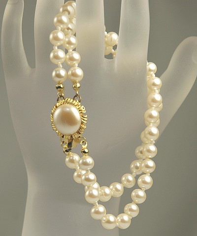 Feminine Double Strand Vintage Hand Knotted Faux Pearl Bracelet