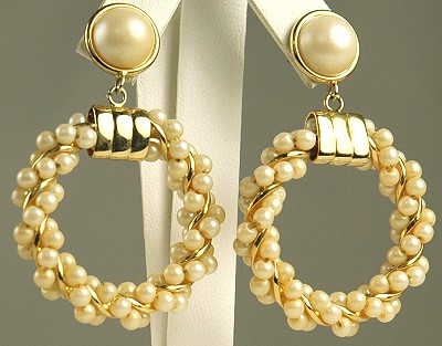 Pretty Faux Pearl Hoop Dangle Earrings for Pierced Ears