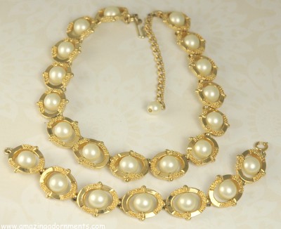 Stunning Vintage Faux Pearl Necklace and Earring Set Signed HOBE