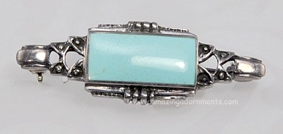 Signed BOMA Sterling Turquoise and Marcasite Bar Pin