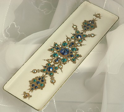 Beautiful Vintage Bejeweled Vanity Tray Signed HANDMADE in AUSTRIA