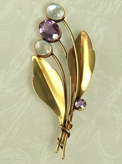 Sweet Genuine 14K Gold, Amethyst and Glass Pin Signed BINDER BROTHERS
