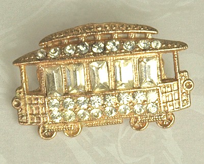 Vintage San Francisco Cable Car Pin with Rhinestones ~ BOOK PIECE