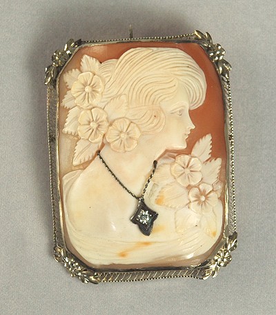 Wonderful Antique 14k Shell Cameo Habille Brooch/Pendant