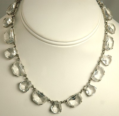 Vintage Sterling and Faceted Crystal Art Deco Necklace