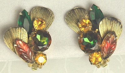 Carved Glass and Rhinestone Earrings in Fall Hues from DeLizza and Elster