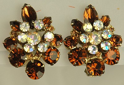 Fabulous Vintage AB Topped Root Beer Rhinestone Earrings from DELIZZA & ELSTER