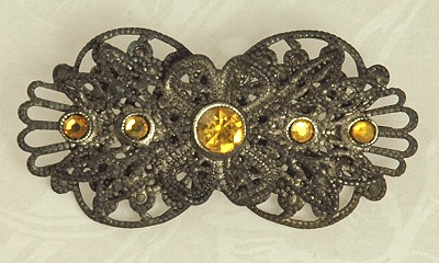 Old Filigree Layered Pin Set with Topaz Glass