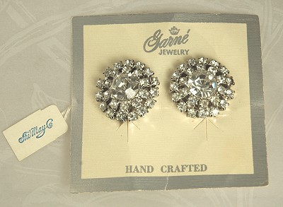 Vintage Signed GARNE Clear Rhinestone Earrings on Original Card