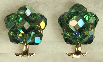 Vintage Green Aurora Borealis Crystal Earrings