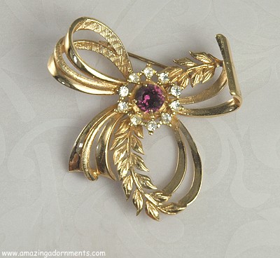 Vintage Gold Plated and Rhinestone Brooch Signed HAYWARD