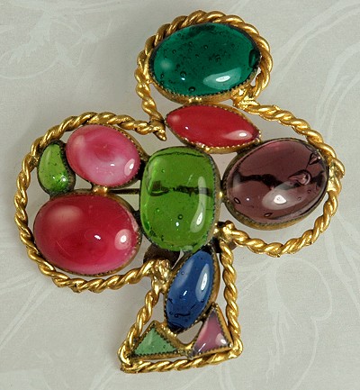 Vintage HATTIE CARNEGIE Poured Glass Cross Brooch