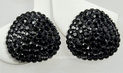Glamorous Domed Black Crystal Earrings Signed JAMES ARPAD