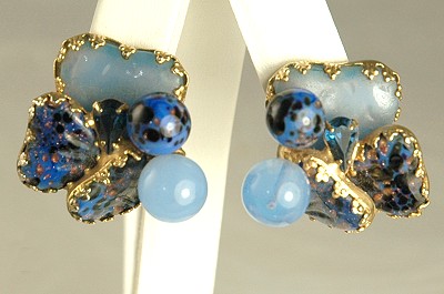 Beautiful Blue Glass Earrings Signed JEWELS by JULIO