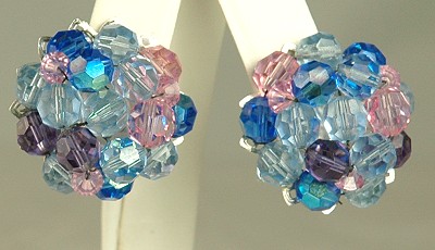 Fabulous Pastel Wired Crystal Earrings Signed MARVELLA