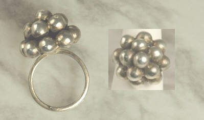 MEXICAN STERLING Domed Balls Adjustable Finger Ring