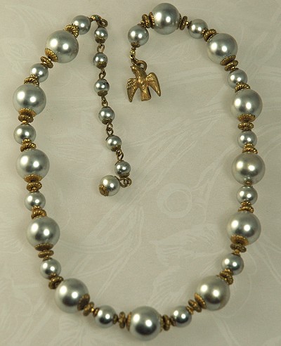 Early MIRIAM HASKELL Faux Pearl Necklace in Light Gray