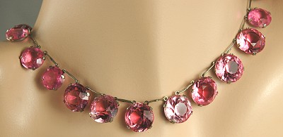 Sizzling Pink Vintage Faceted Glass Necklace
